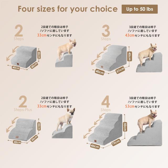 Cherish Pet Step 3段　ライトグレー　ドッグステップ TRIXIE 3-Step Foldable Velour Pet Stairs with Collapsible 11 in