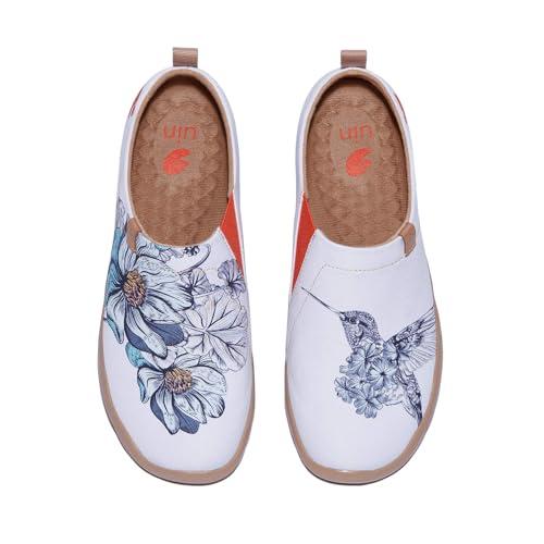 UINレディーススリップ 春夏綺麗花コレクション靴 アートスリッポン メンスローファー かかとなし フラットデッキシューズ 軽い落書き