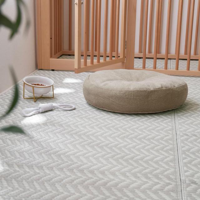 萩原 洗える い草風カーペット 裏貼り パスラッシュ グレー 江戸間4.5畳 約261X261cm 上敷き ヘリンボーン風 パステルカラー 子供部屋 ペ