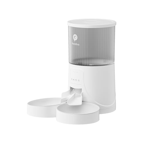 PetUltra 自動給餌器 猫用 タイマー式 二皿 4L容量 2WAY給電 定時定量 盗食防止 半透明タンク お手入れ簡単 PSE認証アダプター