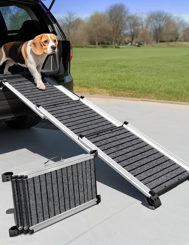 gardhom 犬用 車 スロープ カーペット表面 アルミ製 耐荷重200kg 伸縮式長さ73-163cm幅41cm ペットスロープ 小型犬/大型犬に適用 ドッグ