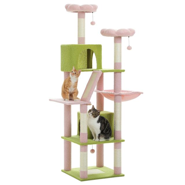 PETEPELA(ぺテぺラ) キャットタワー 猫タワー スリム 大型猫 据え置き 省スペース 登りやすい ハンモック 見晴台 ねこハウス ボ