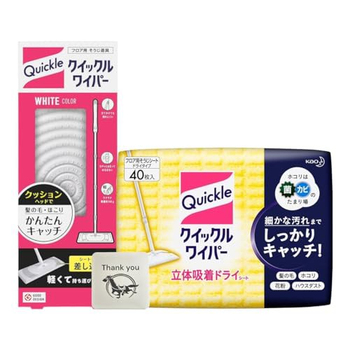 クイックルワイパー フロア用掃除道具 1個 + クイックルワイパー ドライシート 40枚入 1個セット + Kunutonnオリジナルロゴ入りおまけ付