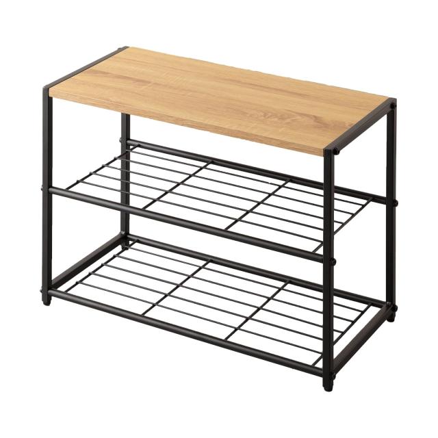 イケヒコ 家具 収納 シェルフ 3段 ラック STEELA ブラック 約62.5×29.5×42.5cm ビンテージ風 コンパクト収納 軽量 頑丈 木製 モダン おの通販は