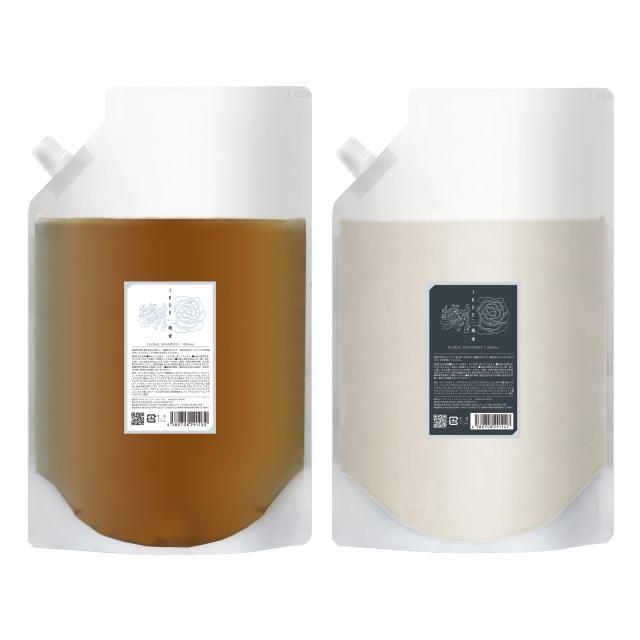 IKUE 幾重 シャンプー＆トリ ートメント フロ ーラルの香り 業務用 詰め替え 1000mlセット サロン品｜うねり・パサつきケア 美容室仕様 保