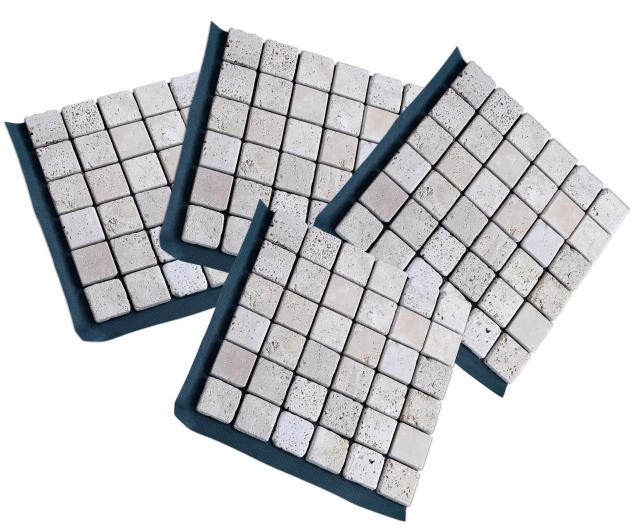 リビングアウト(Living Out) 天然石マット 36分割 ベージュ 33×33cm 4枚セット タイル 石畳 敷石 庭 DIY 洋風 防草マット 防草シート 雑