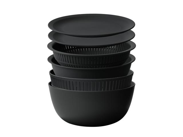 ライクイット (like-it) ざる ボウル 電子レンジ対応 Colander＆Bowl 米とぎにも使える ザルとボール ブラック 6点セット 日本製 水切り