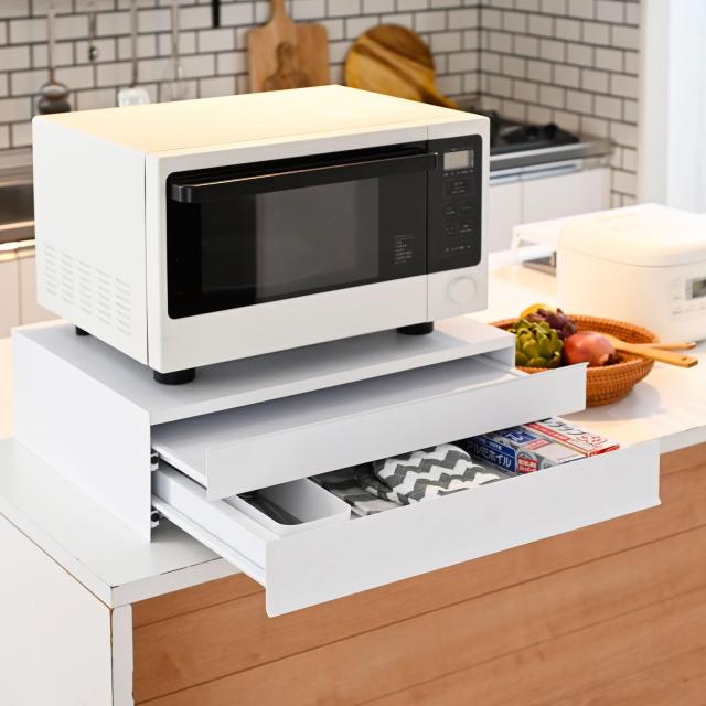 山善(YAMAZEN) レンジ下 スライドテーブル 2段 家電下 スライドボード