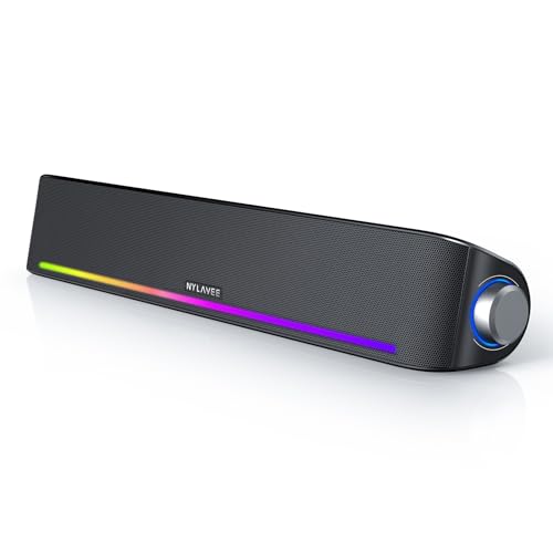 Nylavee PCスピーカー サウンドバー Bluetooth5.0 ＆ AUX接続 4つのスピーカーユニット LEDライト搭載 大音量＆豊かな低音 ラップ、の通販は
