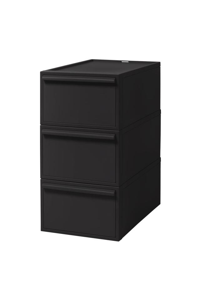 ライクイット (like-it) 収納ボックス 約幅32×奥52×高62.6cm 日本製 クローゼットシステム 引出し (M) 3個組 オールブラック C S-D2 3P