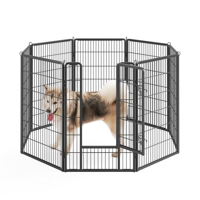 FEANDREA ペットサークル 高さ120cm 大型犬用 超大型犬用 パネル8枚 複数連結可能 スチール製 組立簡単 折り畳み式 犬ゲージ 全成長期使