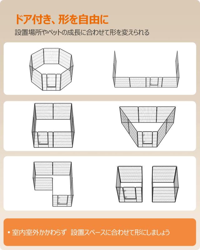 FEANDREA ペットサークル 高さ120cm 大型犬用 超大型犬用 パネル8枚 複数連結可能 スチール製 組立簡単 折り畳み式 犬ゲージ 全成長期使_2