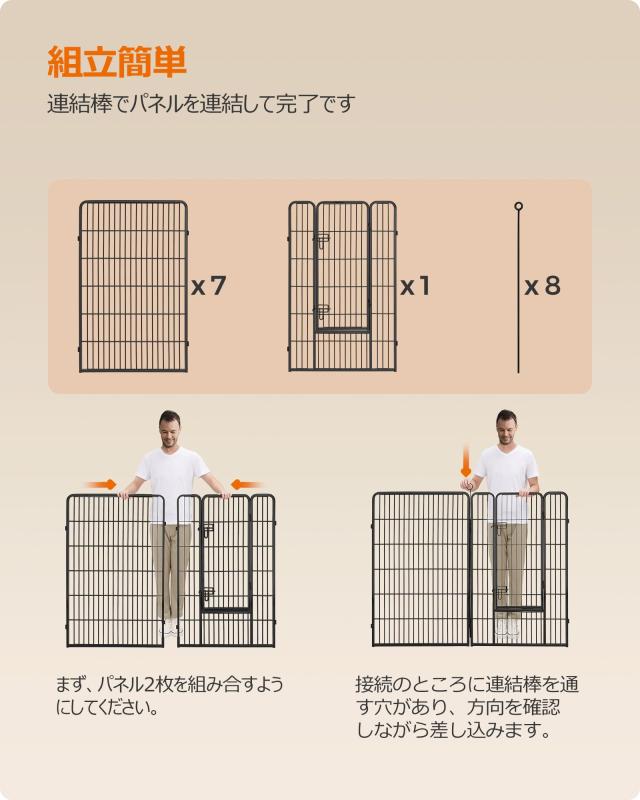 FEANDREA ペットサークル 高さ120cm 大型犬用 超大型犬用 パネル8枚 複数連結可能 スチール製 組立簡単 折り畳み式 犬ゲージ 全成長期使_5