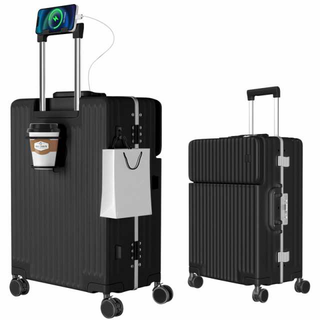 Ashard スーツケース 多機能フロントオープン キャリーケース ストッパー付き 機内持ち込み キャリーバッグ 携帯スタンド USBポート付の通販は