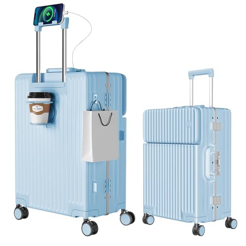 Ashard スーツケース 多機能フロントオープン キャリーケース ストッパー付き 機内持ち込み キャリーバッグ 携帯スタンド USBポート付