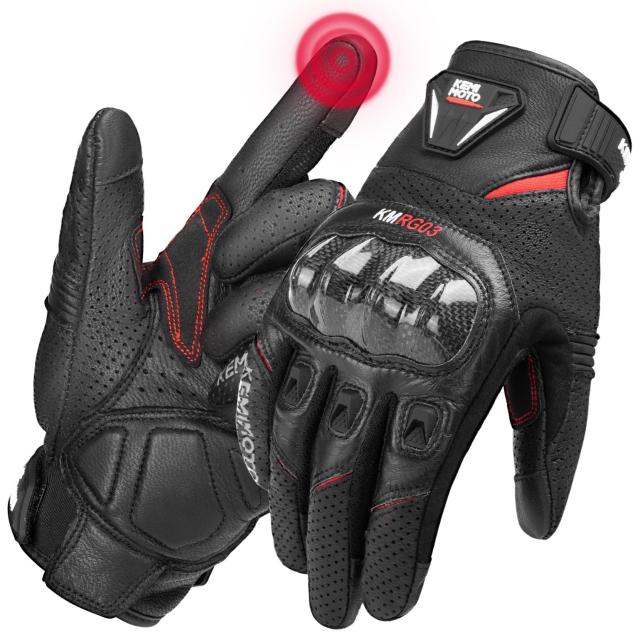KEMIMOTO バイクグローブ 革 バイク手袋 バイク用グローブ カーボンプロテクター スマホ対応 通気 春夏秋冬 オートバイグローブ メンズ
