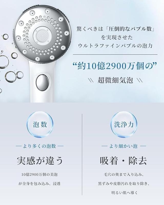 RUNCTY シャワーヘッド マイクロナノバブル 5段階モード 高洗浄力 手元止水 シャワー ヘッド 節水 高水圧 ナノバブル 保温 潤い 美肌 頭_1