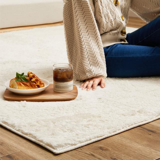 萩原 ラグ アイボリー 約230×330cm カミン シャギーラグ 洗える 無地 ふわふわ 滑りにくい加工 ホット対応