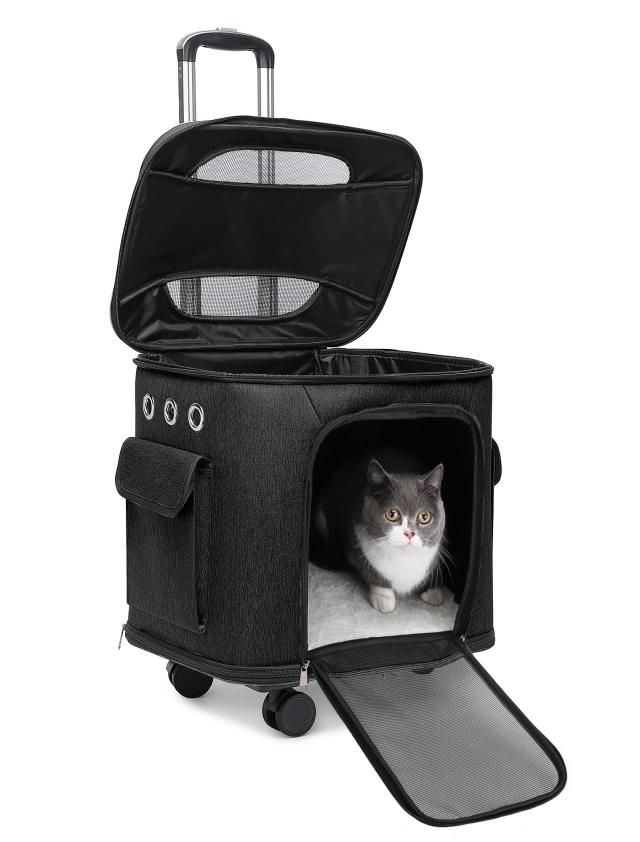 CHINSUKIDA 猫 キャリー キャスター付き 小型犬 キャリーカート 2way ペットキャリーバッグ 犬用ソフトクレート 折りたたみ可 マット付き