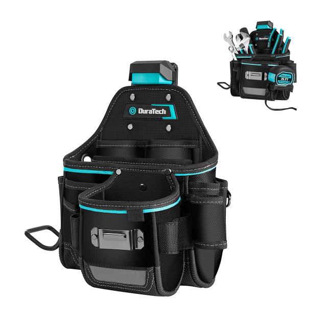 DURATECH 電工腰袋 工具袋 着脱式腰袋 工具差し入れ 電動工具入れ 作業用 ツールバッグ 1800Dオックスフォード生地 カラビナフック 袋多