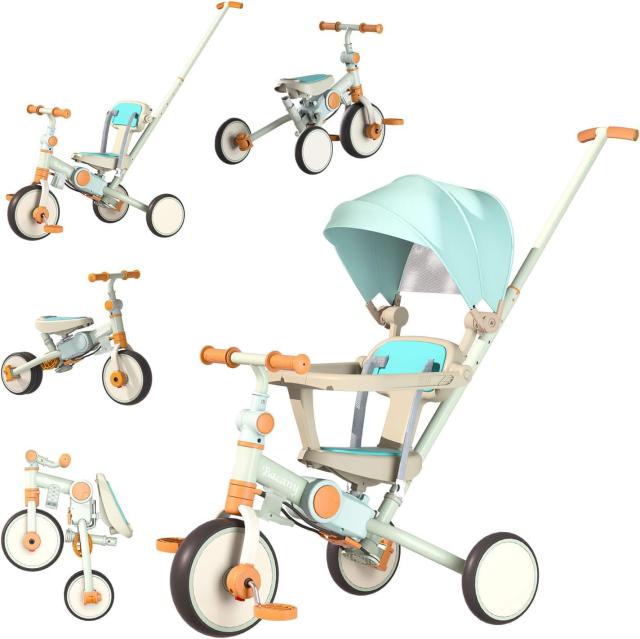 Bacany 子供用三輪車 7in1 三輪車 ステップ付き 折りたたみ 手押し棒