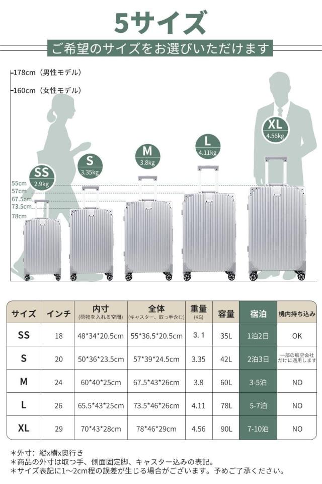 WanderMore スーツケース 機内持ち込み アルミフレームタイプ 大型