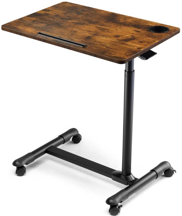 ETHU サイドテーブル ガス圧昇降式 ベッドサイドテーブル 無段階高さ調節 介護用ベッドテーブル ドリンクホルダー キャスター付き 在宅勤の通販は
