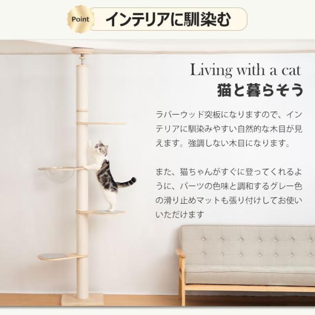 PETTIFUL 【ハンモック無料おまけ】 キャットタワー 突っ張り 木製 シニア スリム 木登り シンプル キャットツリー 猫タワー 太い支柱 大_2