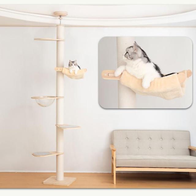 PETTIFUL 【ハンモック無料おまけ】 キャットタワー 突っ張り 木製 シニア スリム 木登り シンプル キャットツリー 猫タワー 太い支柱 大_3