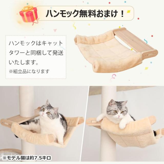 PETTIFUL 【ハンモック無料おまけ】 キャットタワー 突っ張り 木製 シニア スリム 木登り シンプル キャットツリー 猫タワー 太い支柱 大_6