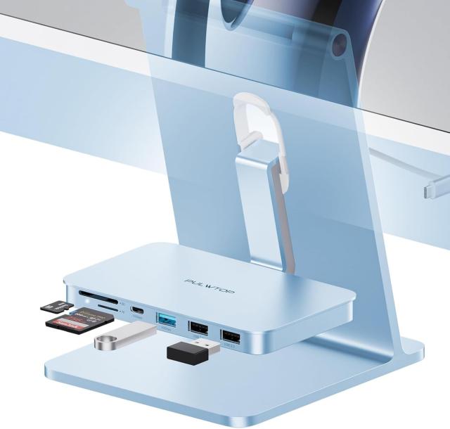 PULWTOP 6 in 1 USB C ハブ iMac 24インチ 2021/2023用 iMac アクセサリー フック式 USB C ハブ 3.2 Hub 1 x USB-C 3.2, 1 x USB-A 3.2 1