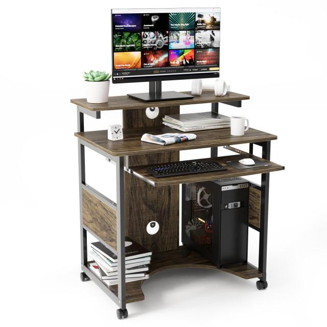 DEWEL デスク パソコンデスク 幅80×奥行50×高さ75cm pcデスク ワークデスク 収納 ゲーミングデスク キャスター付き ディスプレイ棚 スの通販は 10,584円