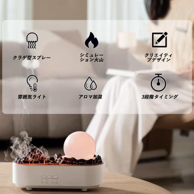 MFDXWCV 火山加湿器 アロマ ディフューザー 3色LEDライト アロマ