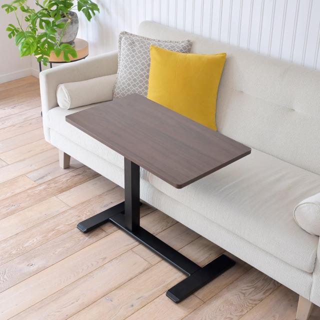 山善(YAMAZEN) 昇降デスク サイドテーブル キャスター付き (4cmの隙間に入る低床キャスター/ガス圧昇降/無段階高さ調節) ベッドテーブル