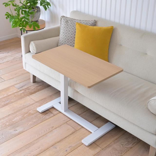 山善(YAMAZEN) 昇降デスク サイドテーブル キャスター付き (4cmの隙間に入る低床キャスター/ガス圧昇降/無段階高さ調節) ベッドテーブル