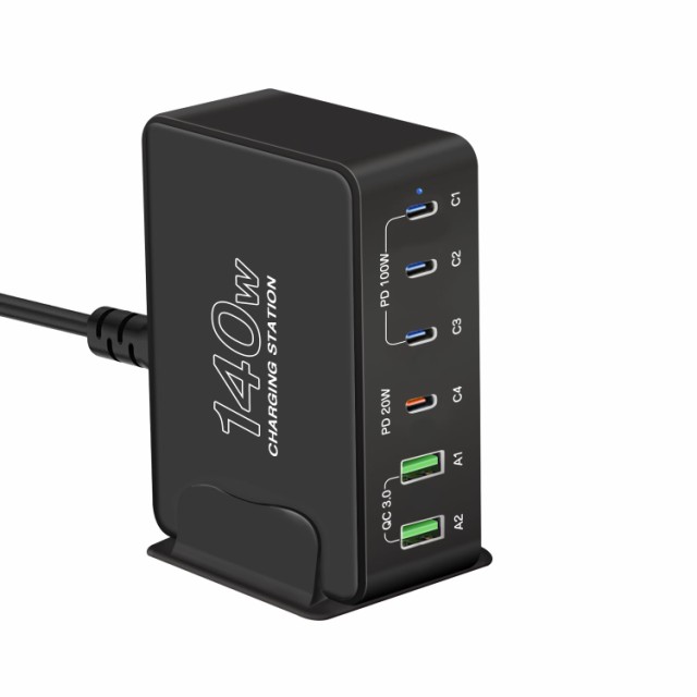 PD充電器 USB充電器 合計140W type-c急速充電器【PD 3.0、PPS、QC4+対応/6台同時充電/単ポート100W】USB-C*4＆USB-A*2 スマホ PSE認証済みの通販は
