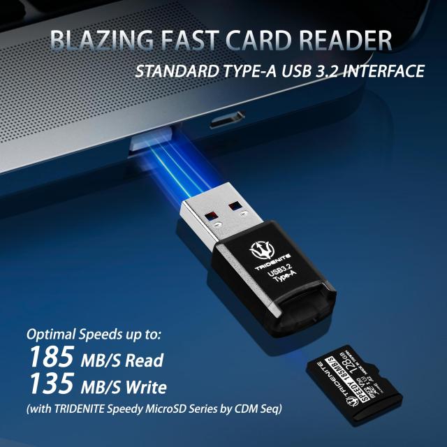 TRIDENITE 185MB/s SPEEDY MicroSD 512GB + DDR200 カードリーダー, USB 3.2 Type-A MicroSD用 小型OTG 外付メモリカードリーダー アダプ_2