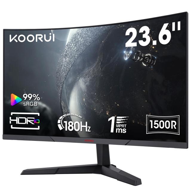 KOORUI ゲーミングモニター 湾曲 モニター 24インチ 180Hz 1ms ディスプレイ PCモニター フルHD/1500R/Adpitive sync(G-SYN互換)/DPx1/HD