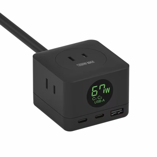 電源タップ USBタップ USB充電器 PD 67WLEDディスプレイ付、コンパクト、GaN(窒化ガリウム)採用1.5m延長コード 6ポート（USB-C*2/USBの通販は