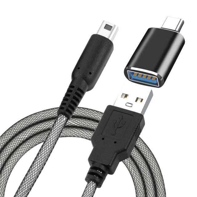aceyoon 3DS 充電器 USB 充電ケーブル 1.5M 黒い網目デザイン USB メス 