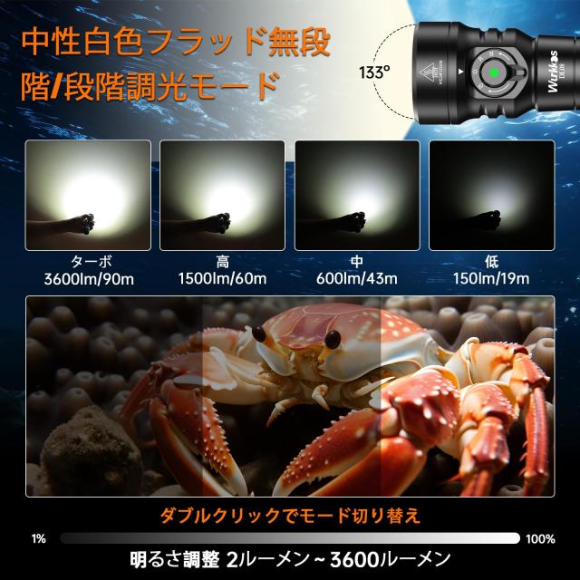 Wurkkos DL08 ダイビングライト 3600ルーメン 水中100メートル