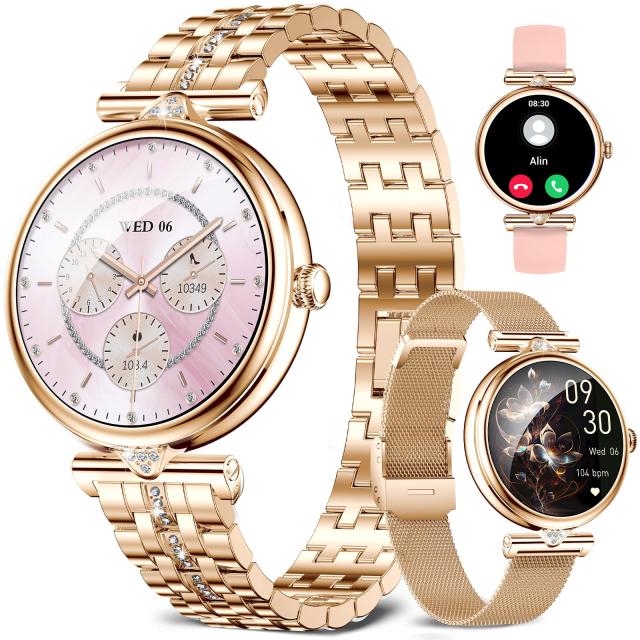 スマートウォッチ レディース 1.28インチ AMOLED 小さめ 腕時計 おしゃれ 可愛い 丸型デザイン 常時表示 Bluetooth5.2通話 100種類運動モの通販は 7,767円