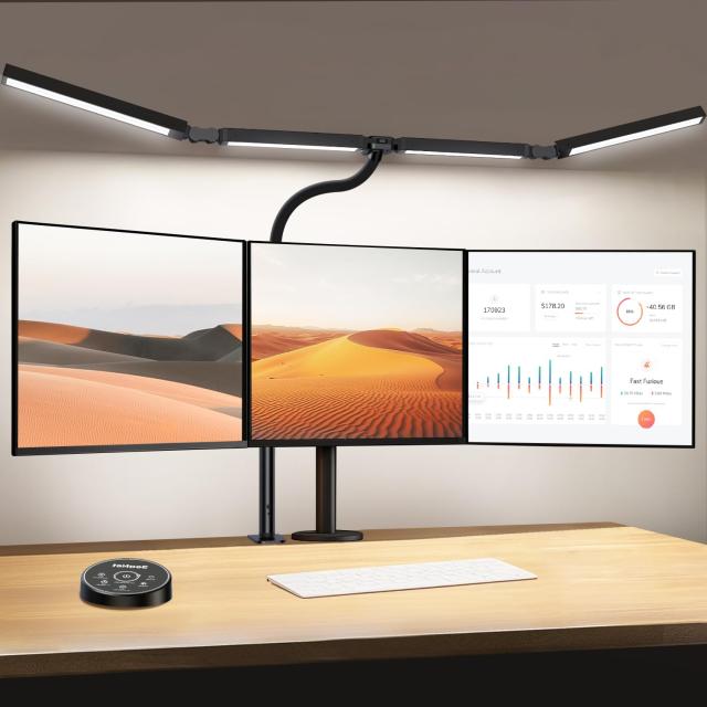 BeaNet デスクライト LED 幅101.5cm・4光源Ultra+版・無線リモコン・24W・2000Lx多角度調節 クランプ 5段階調光調色 電気スタンド