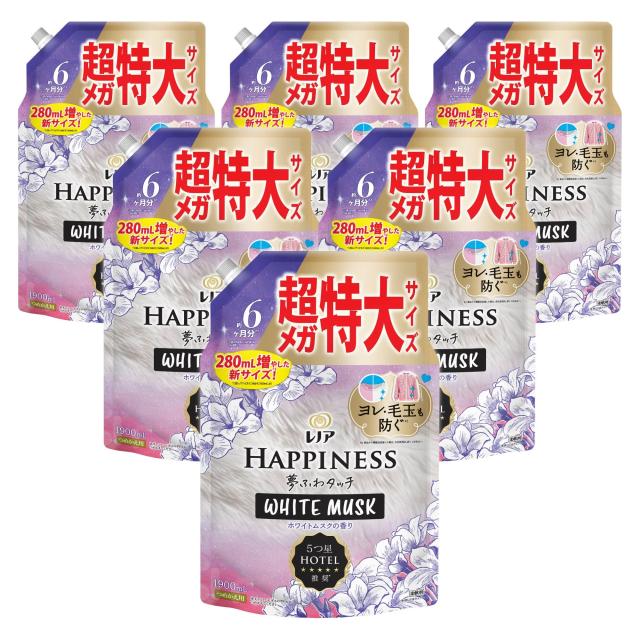 レノア ハピネス 夢ふわタッチ 柔軟剤 ホワイトムスク 詰め替え 1,900mL×6袋 大容量 ケース品