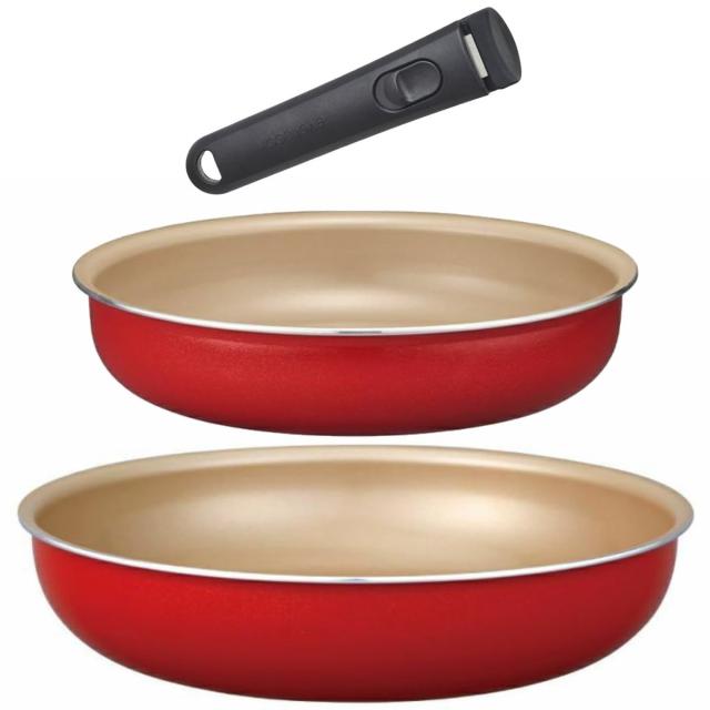 エバークック フライパンセット 3点セット EIST3RD【フライパン 20cm 26cm ハンドル】 着脱式 IH対応/ガス対応/全熱源対応 レッド ドウシ