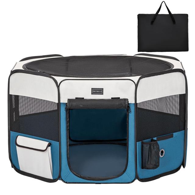 Petsfit 犬 サークル ペットサークル 八角形 ドッグハウス 【パッと開いてすぐ使える】 猫の産屋 猫の分娩室 折りたたみ 犬猫兼用 メッシ