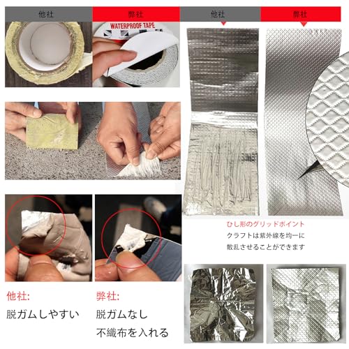 TINYMATCH 防水シート 屋根 補修シート 0.5m*10m 簡単施工 防水テープ 屋根材 水漏れ補修テープ 屋外水漏れ防止テープ コンクリート ベラ_2