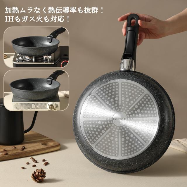 CAROTE カローテ フライパン セット 8点 鍋セット IH&ガス火対応 PFOA PFOS フリー 取っ手のとれる マーブルコート くっつかなく洗いやすい ベージュ 今なら！10点が7880円！CAROTE カローテ フライパン