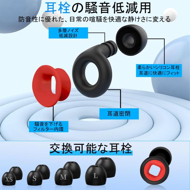 耳栓 睡眠用【2025モデル】8個 (XS・S・M・Lサイズ x 各1