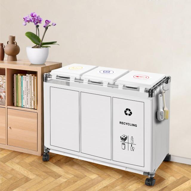 ゴミ袋ホルダー 3分別*30L ゴミ袋ホルダー 蓋付き 90L大容量 ゴミ箱 キャスター付き ゴミ箱 ふた付き スリムデザイン おしゃれ 塵箱 分別